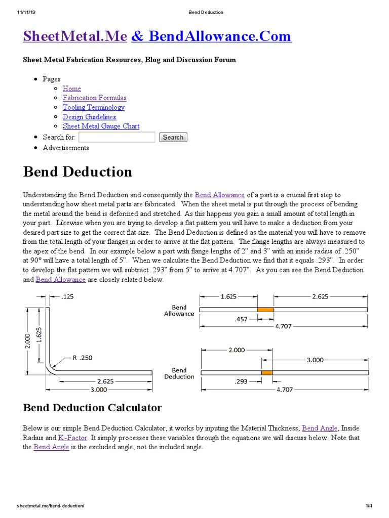 Bend Deduction Sheet Metal Industries