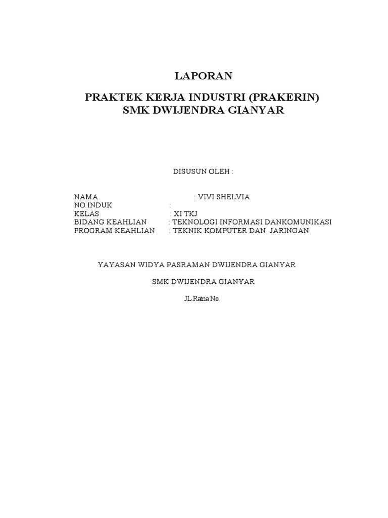 Contoh Laporan Prakerin Tkj Doc Vivi
