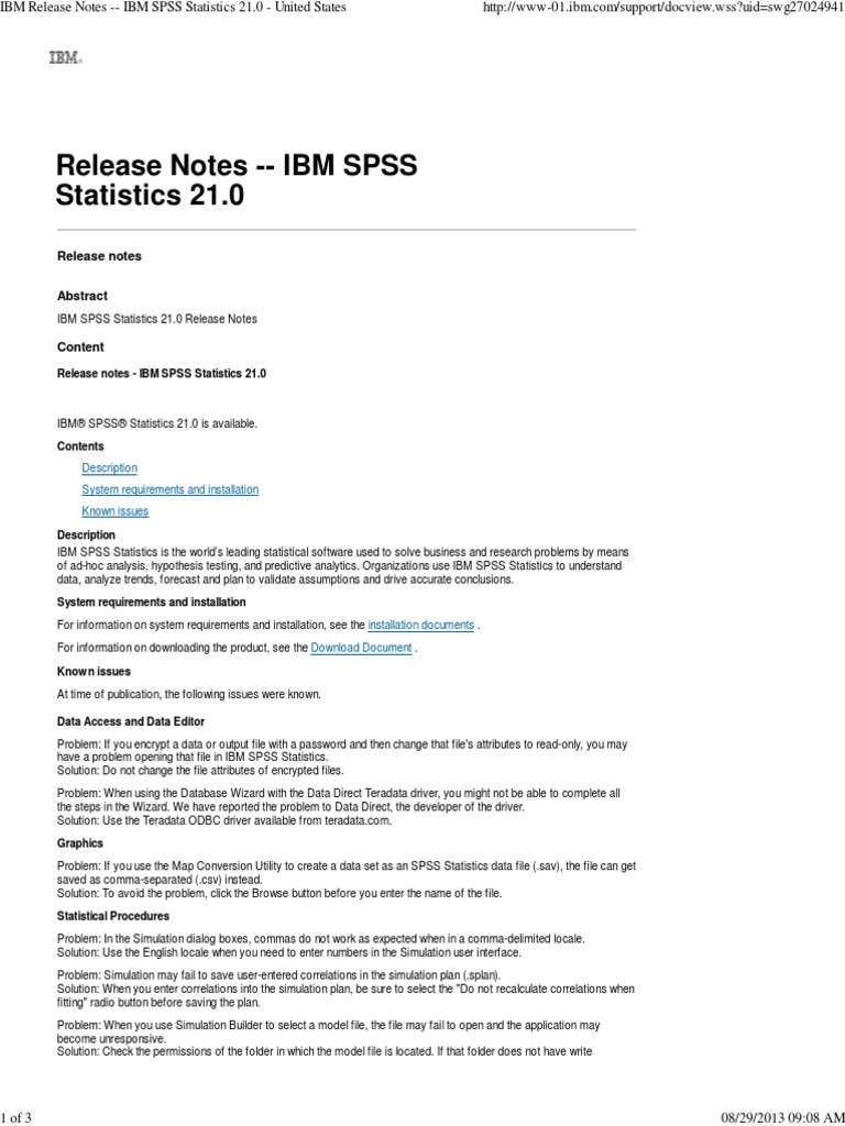 IBM Release Notes - IBM SPSS Statistics 21.0 - United States PDF | PDF ...
