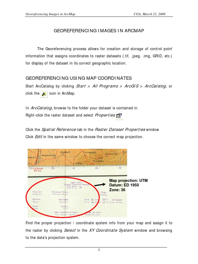Georeferencing Images in Arcmap: Start All Programs Arcgis Arccatalog ...
