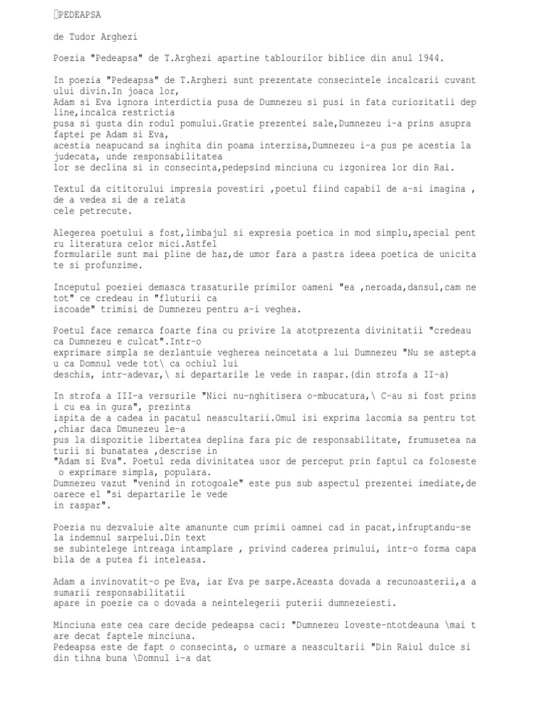 Pedeapsa De Tudor Arghezi