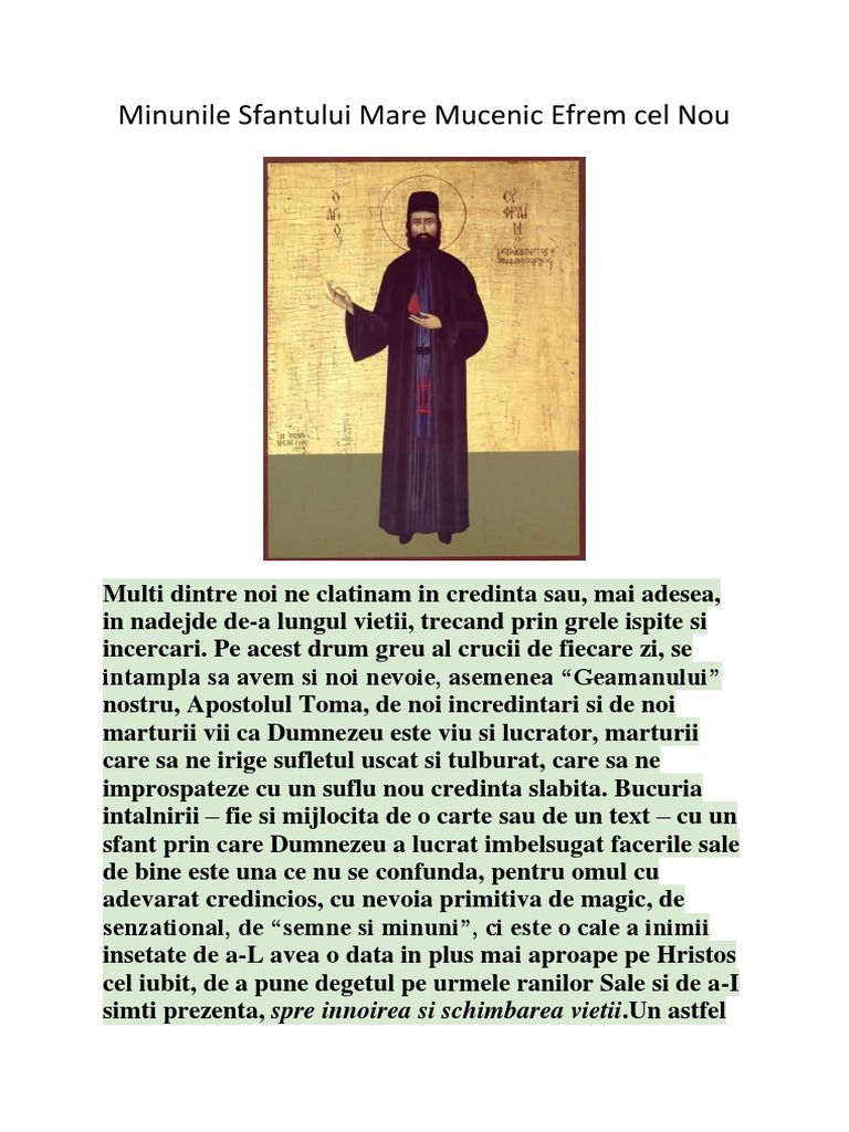 Minunile Sfantului Mare Mucenic Efrem Cel Nou Pdf