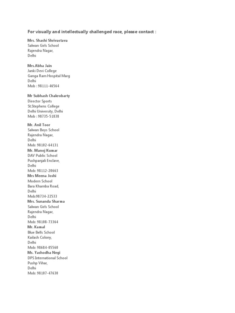 Contacts for Intellectually Challenged Race | PDF | Career & Growth