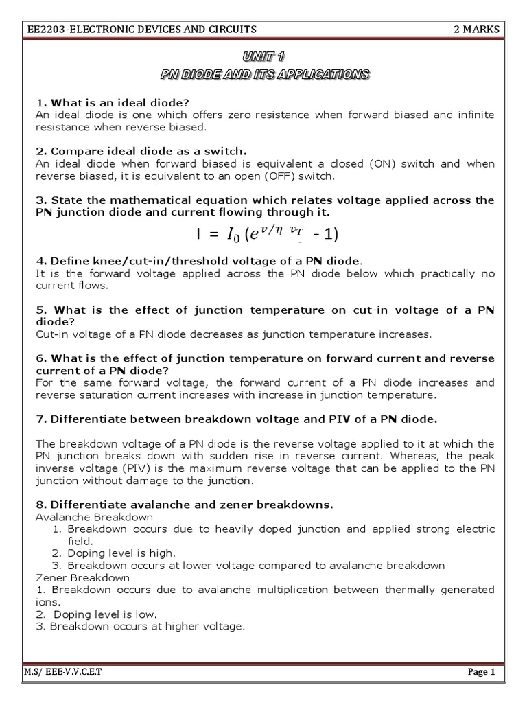 Edc - 2 Marks With Answer1 PDF | PDF | Science & Mathematics