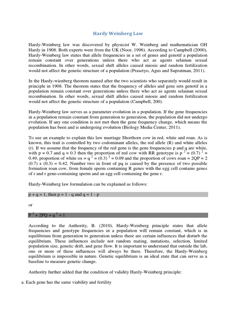 Hardy Weinberg Law | PDF | Dominance (Genetics) | Zygosity