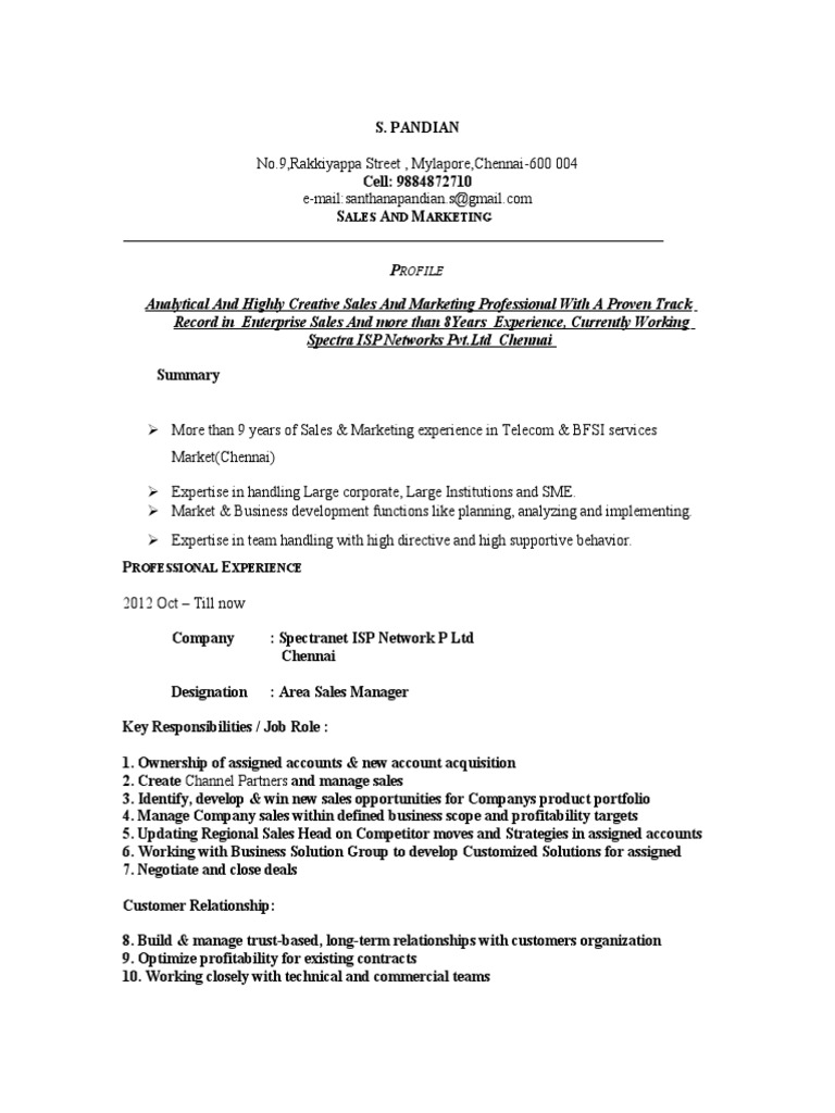Analytical and Highly Creative Sales and Marketing Professional With A ...