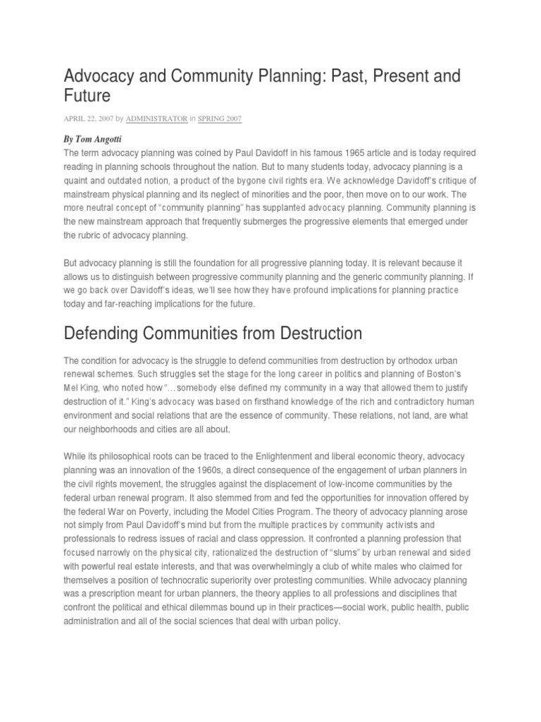 Davidoff's Legacy in Advocacy Planning | PDF | Urban Planning | Government