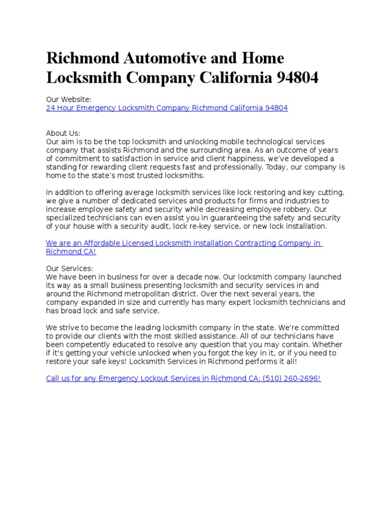 Tims Locksmith Richmond | PDF