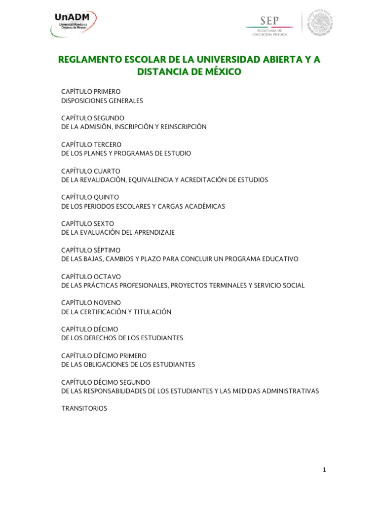 REGLAMENTO ESCOLAR UNAD Prueba (evaluación) Plan de