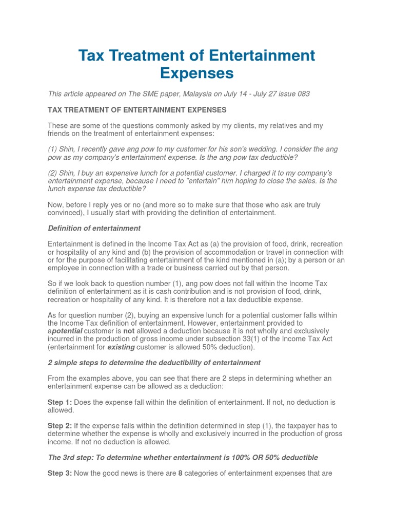 Tax Deductibility of Entertainment Expenses | PDF | Expense | Fee