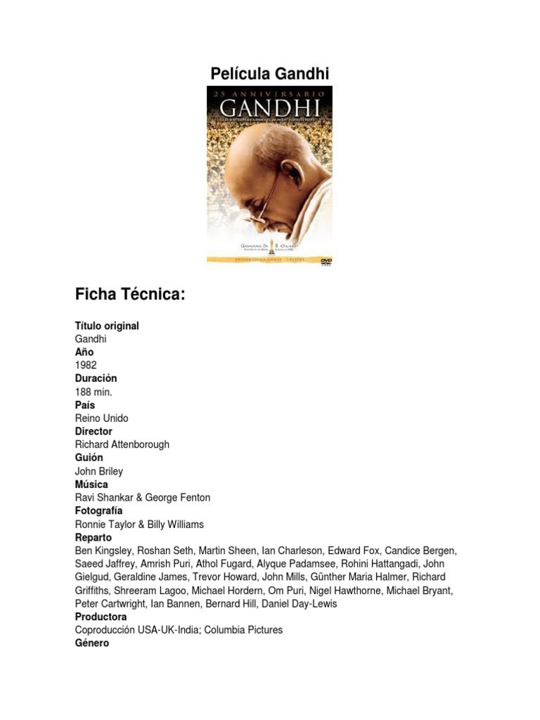 Película Gandhi PDF Mahatma Gandhi premios de la Academia