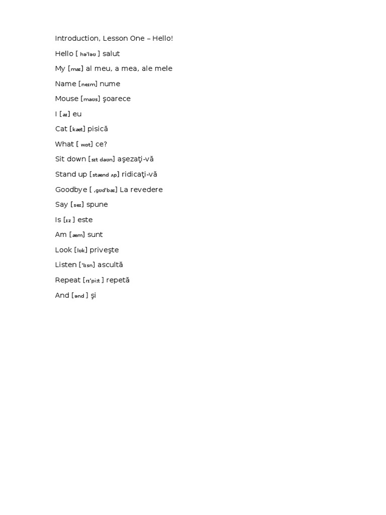 Basic English Vocabulary Lesson 1 | PDF