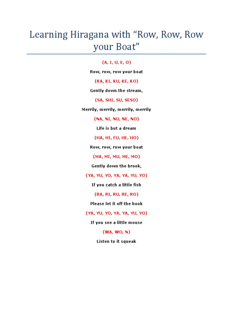 Learning Hiragana With Row Row Row Your Boat A I U E O Languages Language Arts Discipline