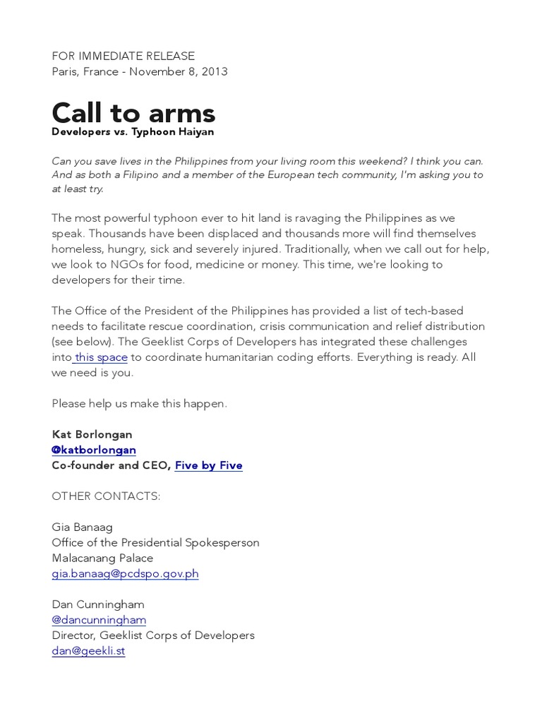 Call To Arms PDF PDF Philippines Disaster And Accident