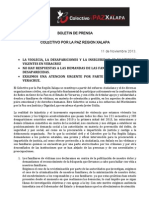 Desapariciones y Secuestros en Veracruz. (Boletín de Xalapa Por La Paz) 11/11/2013