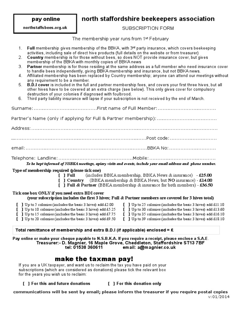 Subscription Form (2014) PDF | PDF | Beekeeping | Business