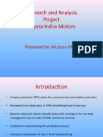 Research and Analysis Project Toyota Indus Motors: Presented By: Murtaza Ghazi