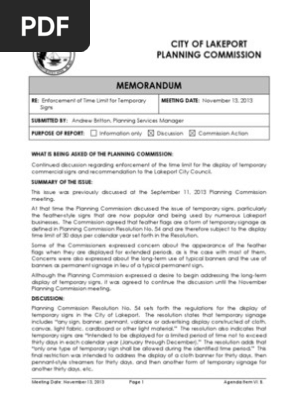111313 Lakeport Planning Commission - Temporary signage discussion