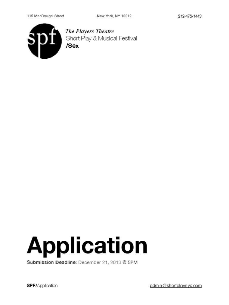 SPF/Sex 2014 Application | PDF | Theatre | Leisure