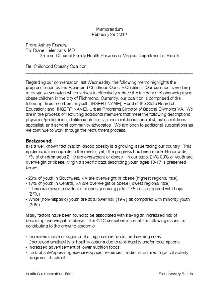 1 briefing memo Obesity Physical Exercise Free 30day Trial Scribd