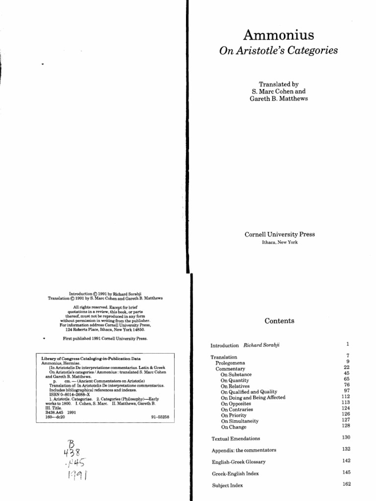 Ammonius, On Aristotle's Categories, Trans. Cohen and Matthews (ACA ...