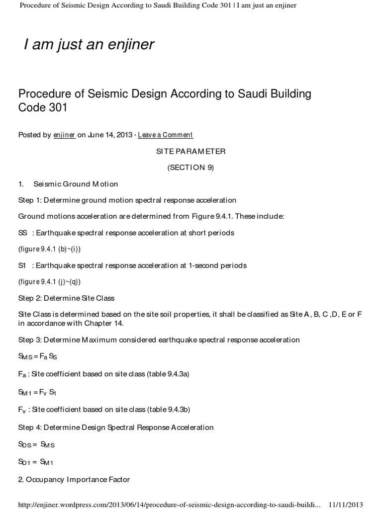 Seismic Design Procedure per Saudi Code 301 | PDF | Engineering | Mechanics