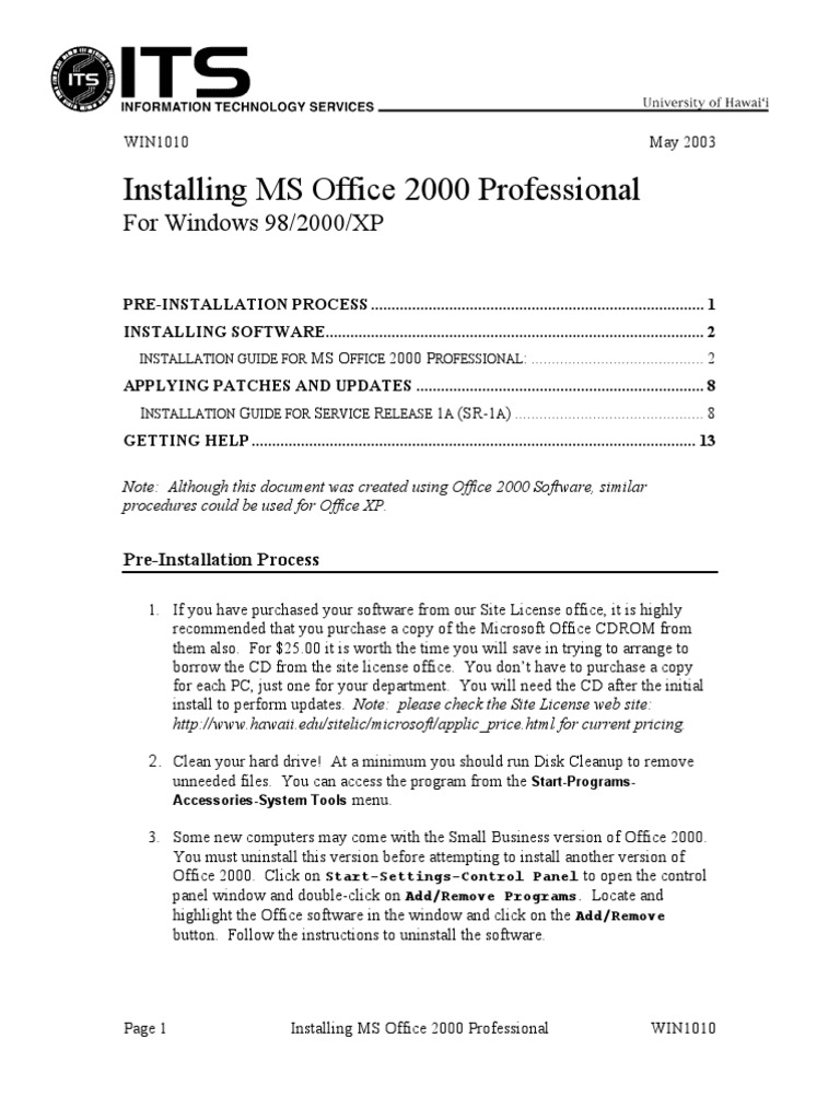Installing Ms Office 2000 Proffessional | PDF | Installation (Computer ...