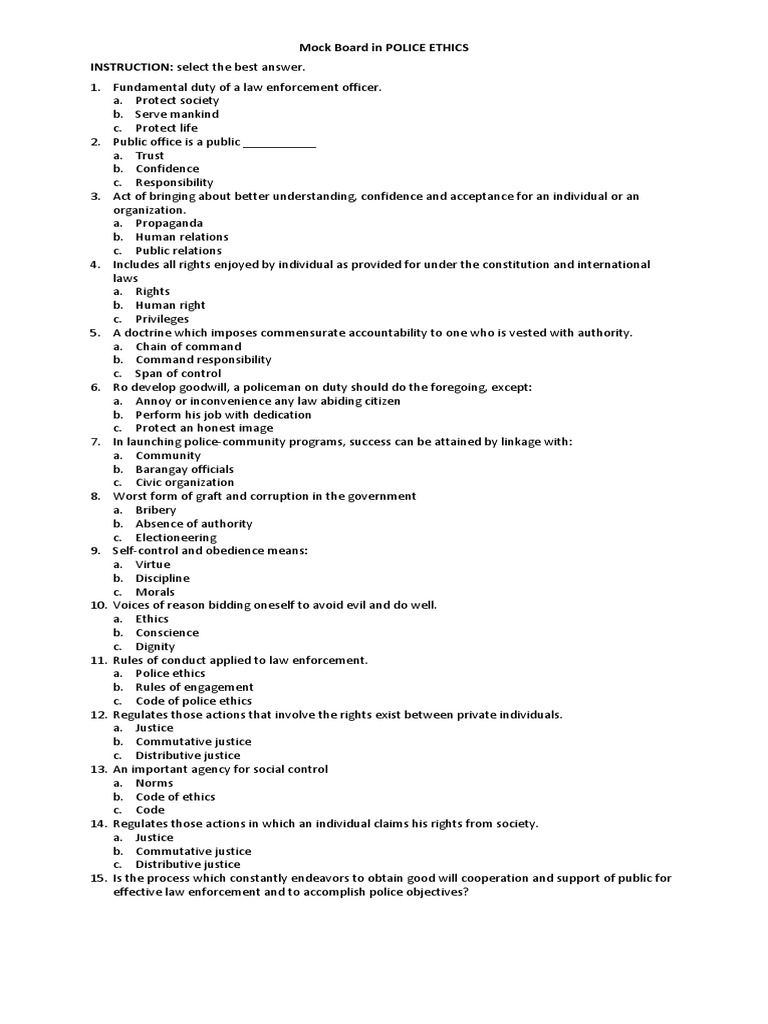 Police Ethics Exam PDF Courage Public Relations