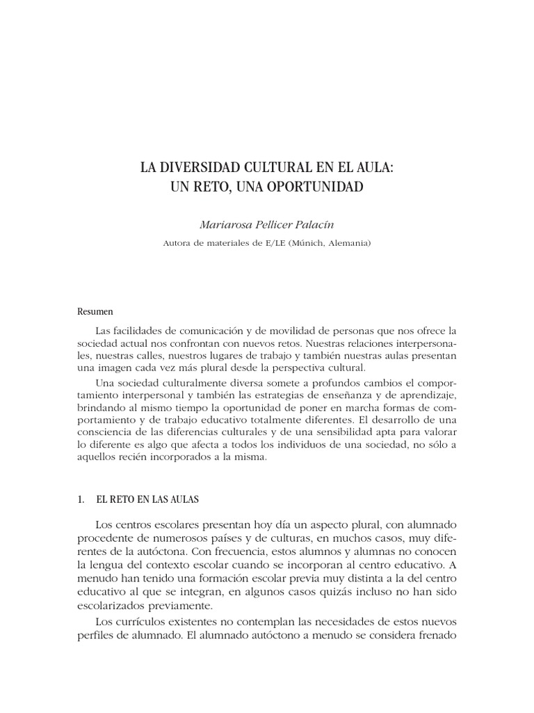 Diversidad Cultural en el Aula: Retos y Oportunidades | PDF ...