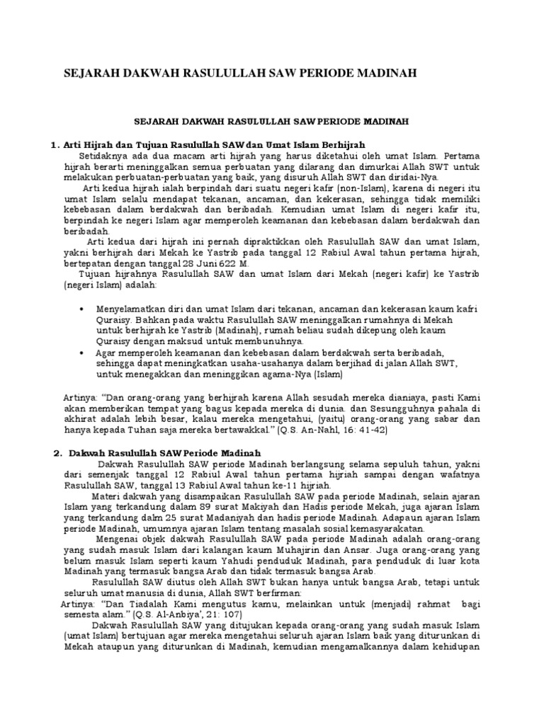 Sejarah Dakwah Rasulullah Saw Periode Madinah