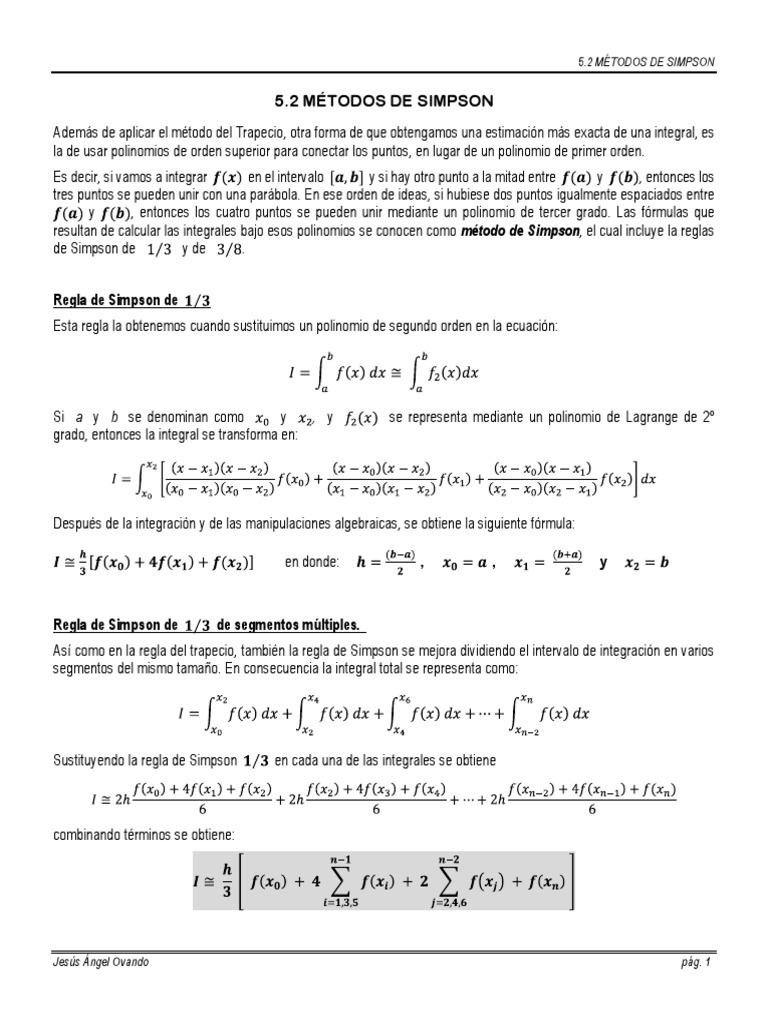 5.2 Metodos de Simpson | PDF | Matemáticas De La Computación | Integral