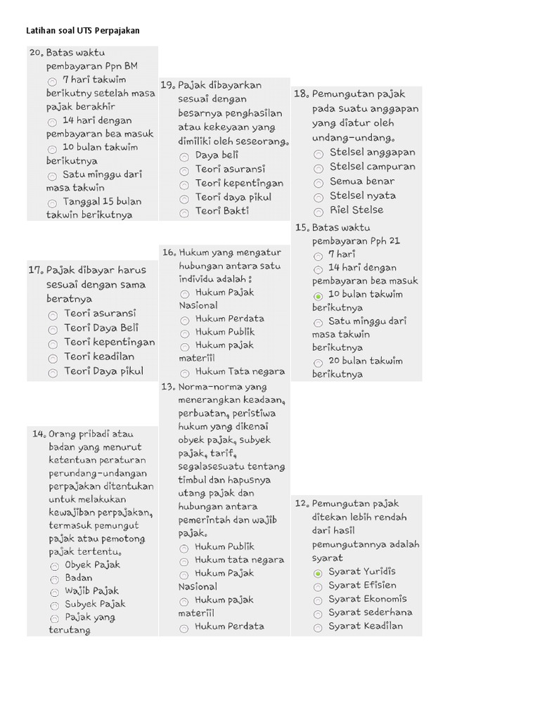 Latihan Soal Uts Perpajakan