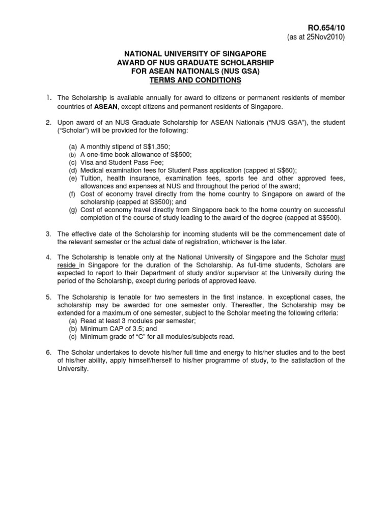 NUS GSA Scholarship Terms and Conditions PDF | PDF | Permanent 