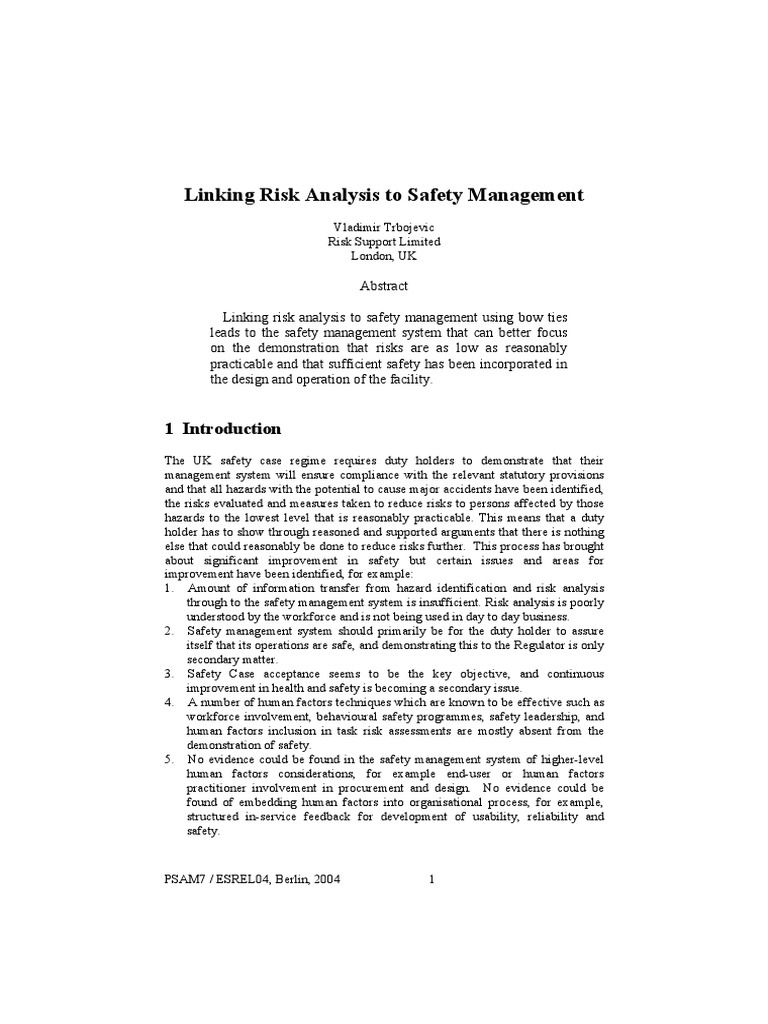 Integrating Risk Analysis in Safety Management | PDF | Risk Management ...