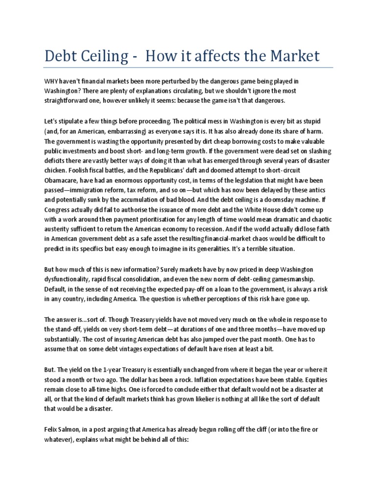 Debt Ceiling How It Affects The Market PDF Bonds (Finance) Debt
