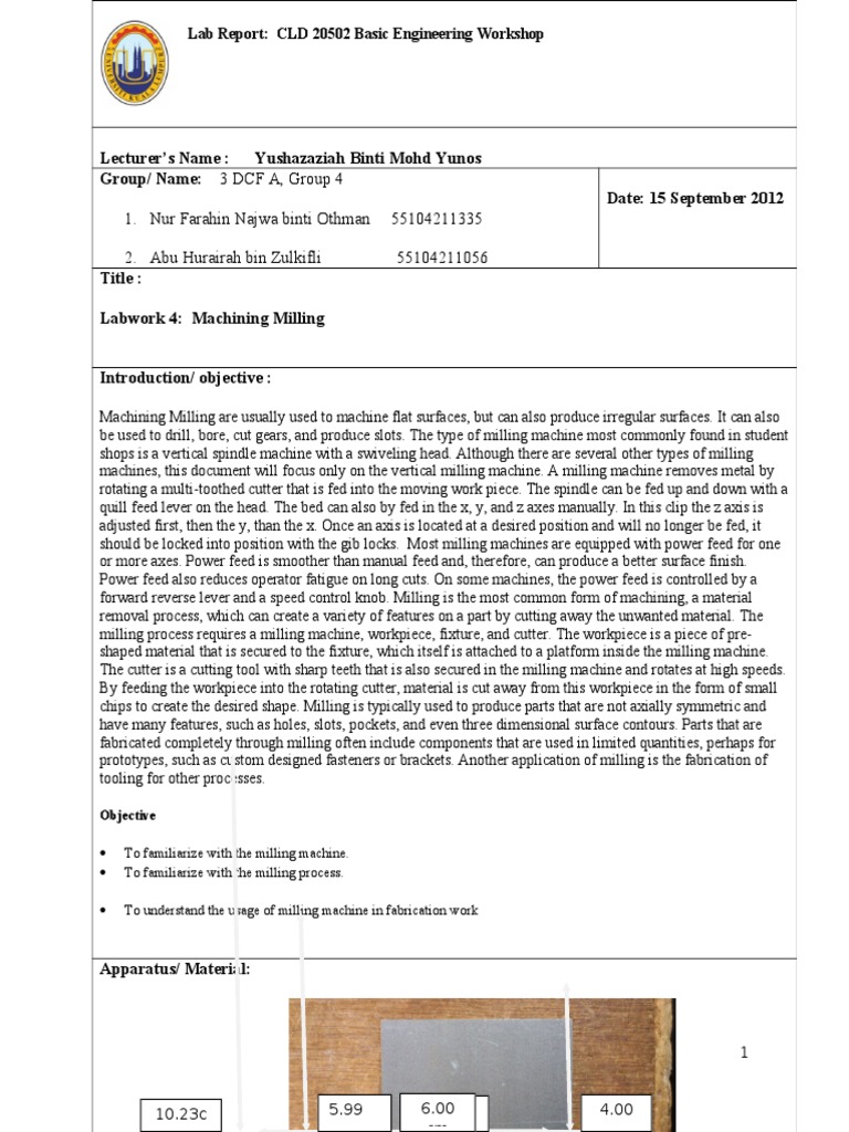 2 Lab_Report_Milling.doc Machining Machines