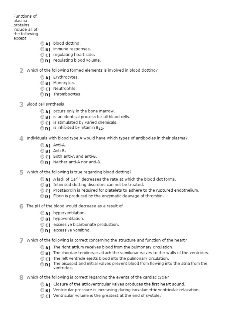 Human Physiology _ Multiple Choice Quiz.pdf | Heart Valve | Ventricle