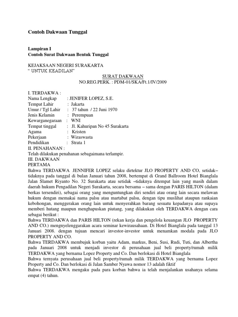 Contoh Contoh Surat Dakwaan Docx