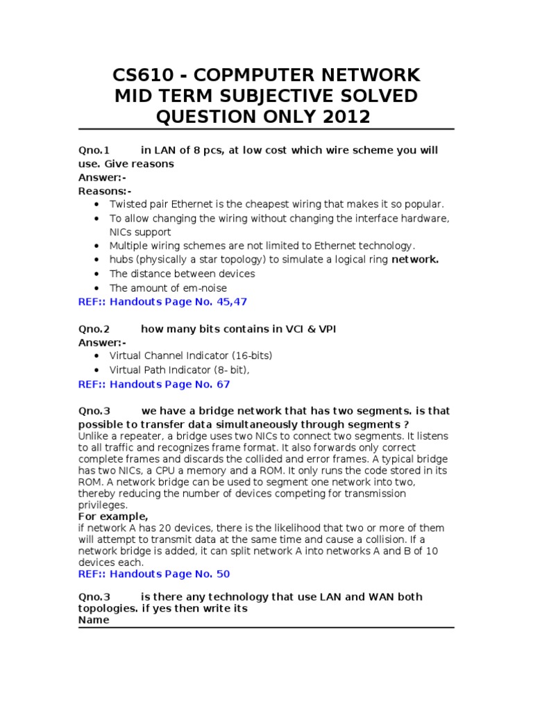 Computer Network Midterm Solutions 2012 | PDF | Network Packet | Ethernet