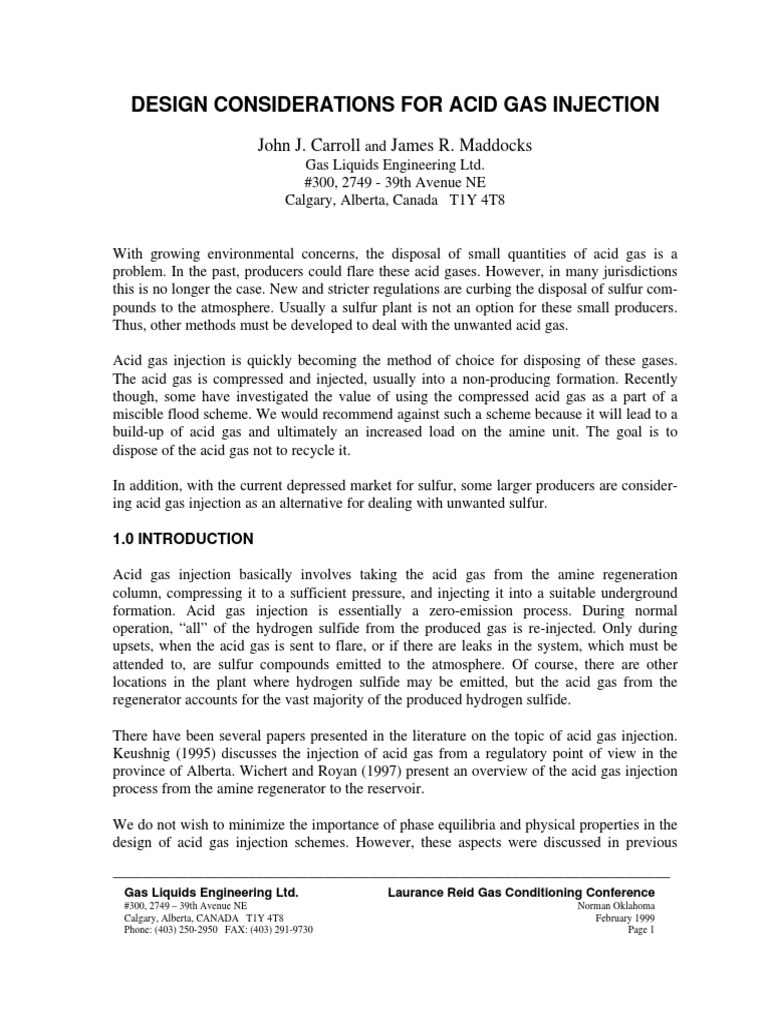 Design Consideration For Acid Gas Injection PDF | PDF