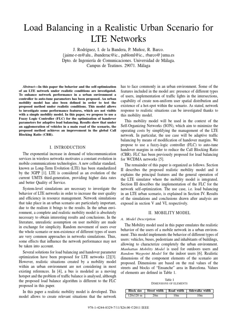 Load Balancing in A Realistic Urban Scenario For LTE Networks PDF | PDF