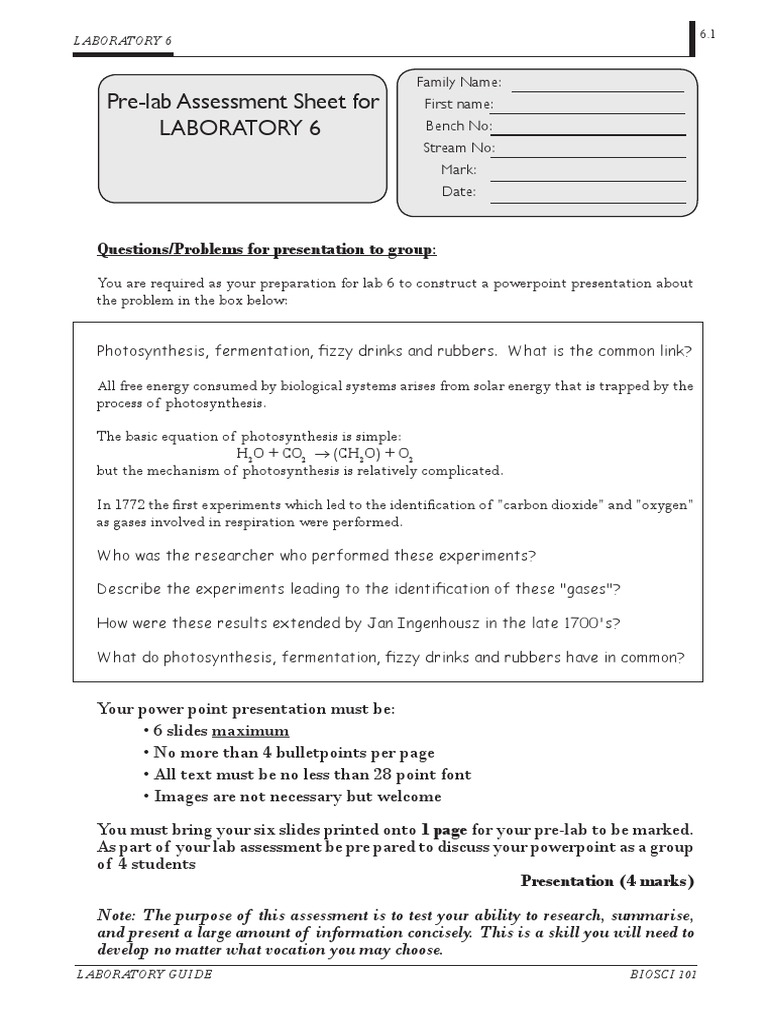 2011 Lab 6 Photosynthesis Pdf Photosynthesis Biochemistry