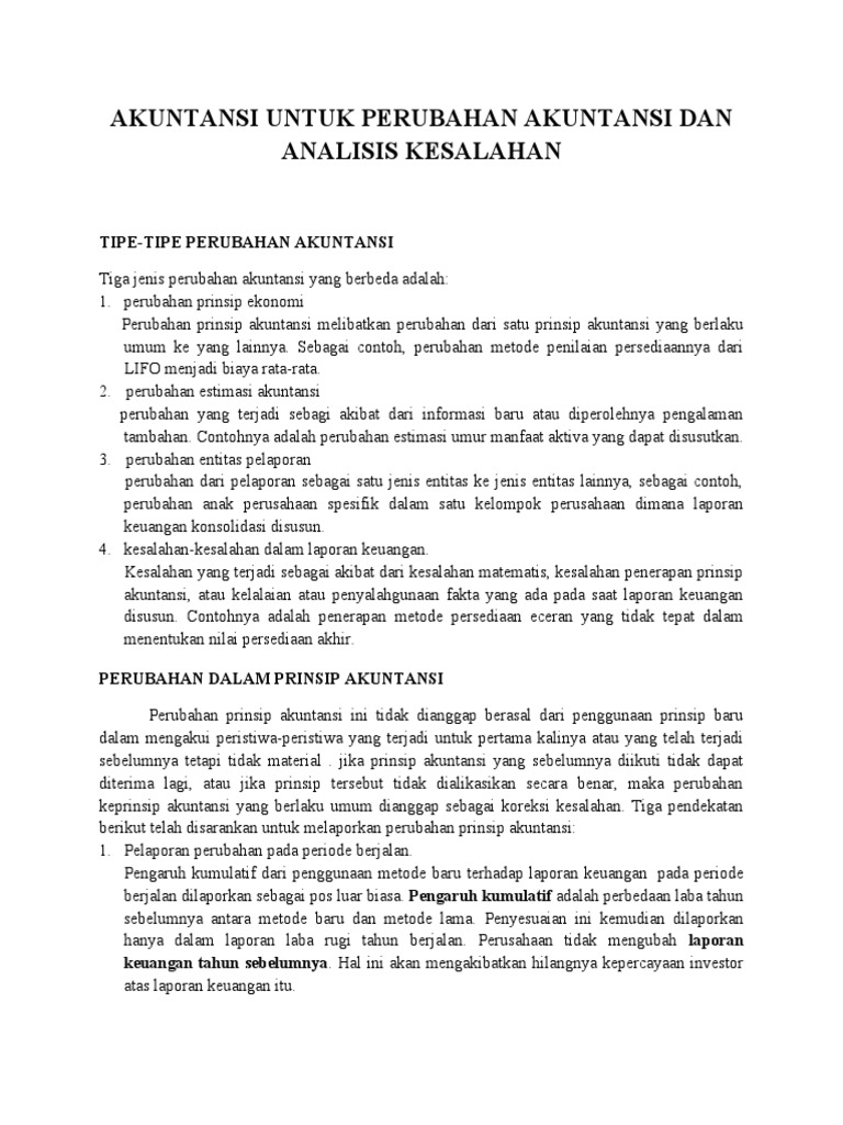 Contoh Soal Perubahan Akuntansi Dan Koreksi Kesalahan Contoh Soal Terbaru