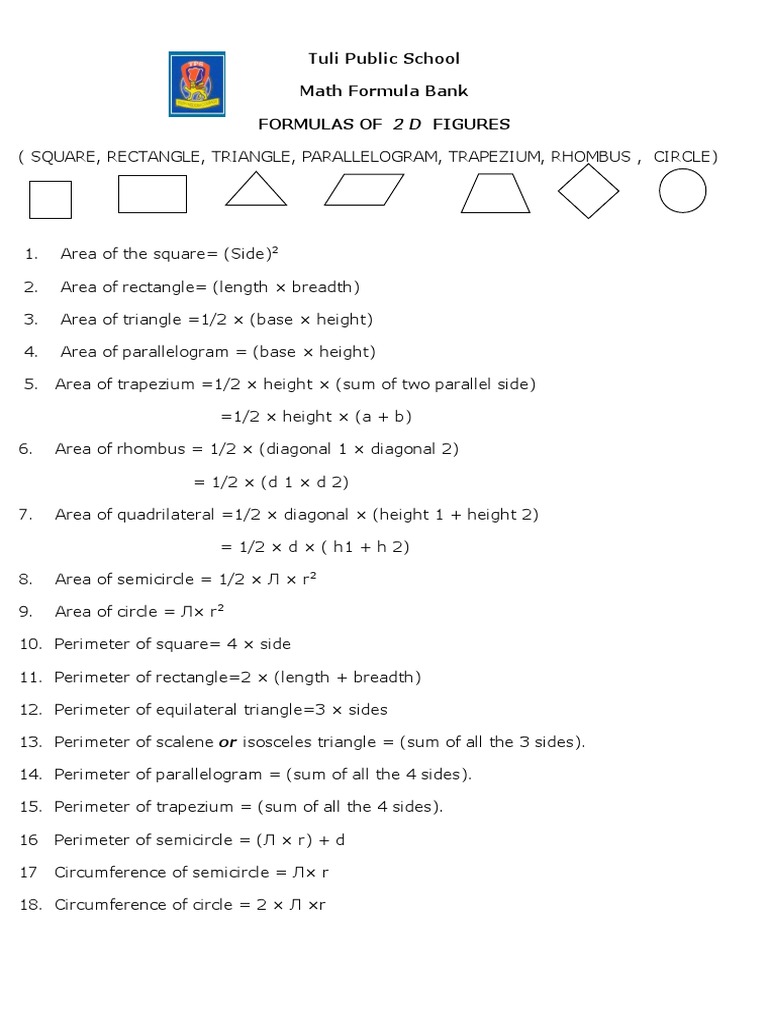 Math Formulas for Students | PDF
