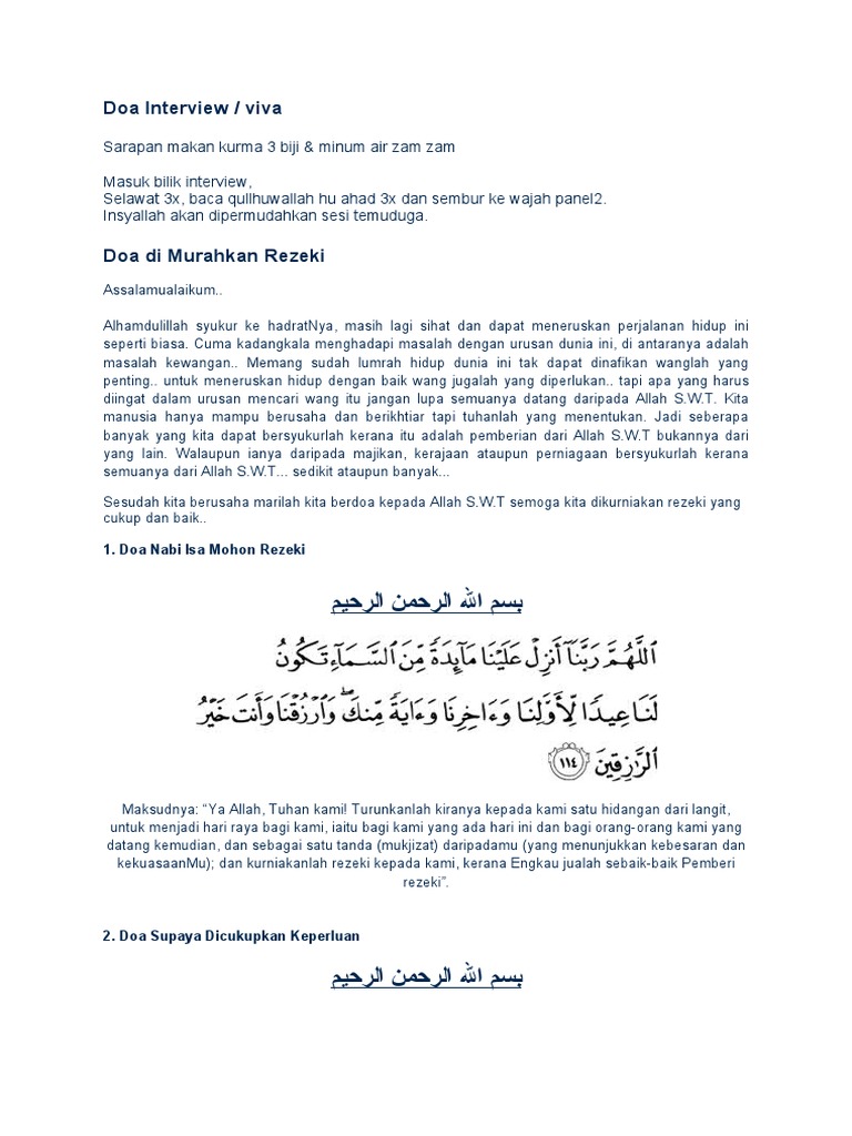 Doa Anak Solehah Rezeki Interview Pdf