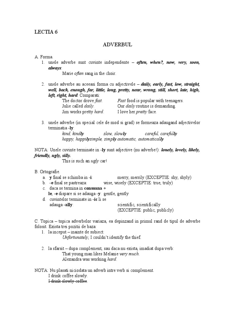 Lectia 06 Adverbul Doc Grammar Linguistic Morphology