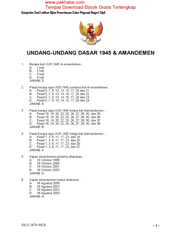 Materi Hafalan Uud 1945 Soal Stan Pdf