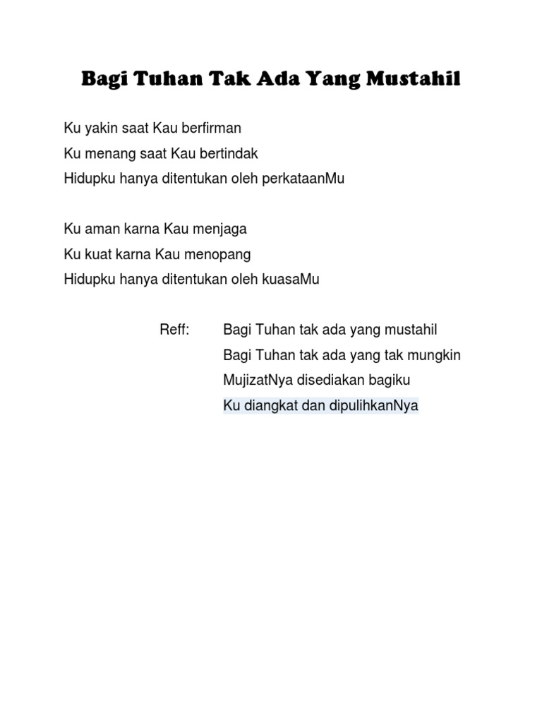 Bagi Tuhan Tak Ada Yang Mustahil