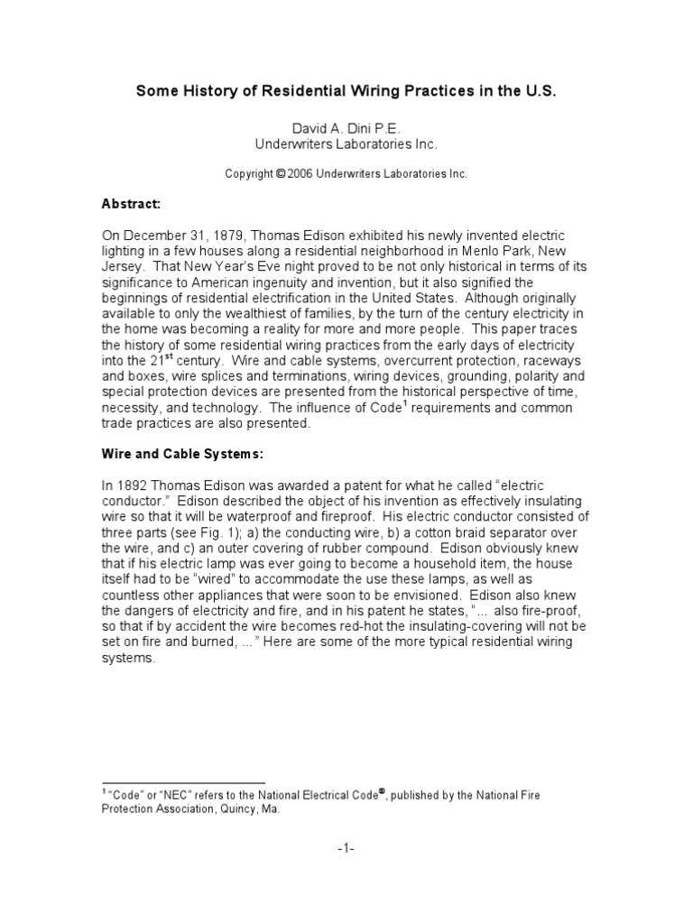 Electrical Wiring History PDF Fuse (Electrical) Electrical Wiring