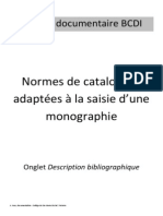 Normes Catalogage Monographie
